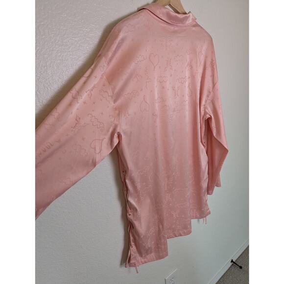 Savage X Fenty Heavenly Satin Pink Jacquard Button Up Sleep Nightshirt Women L - Picture 6 of 11